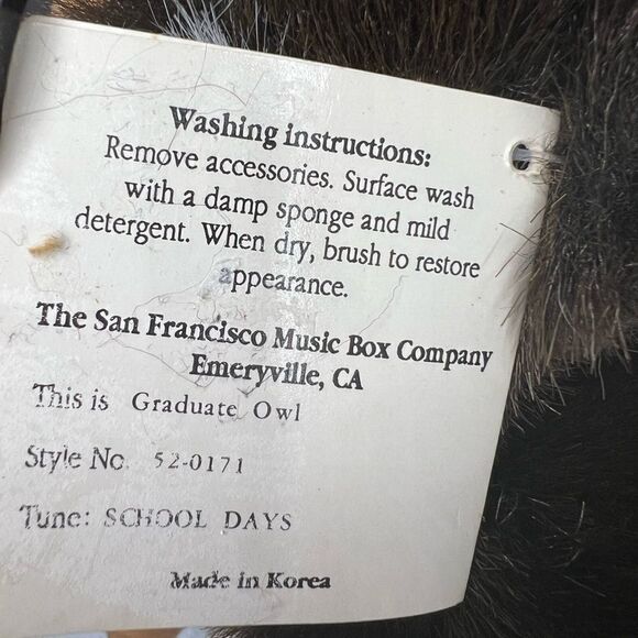 San Francisco Music Box Co Plush Grad Owl Wind Up Musical “School Days” Vintage - Picture 10 of 10